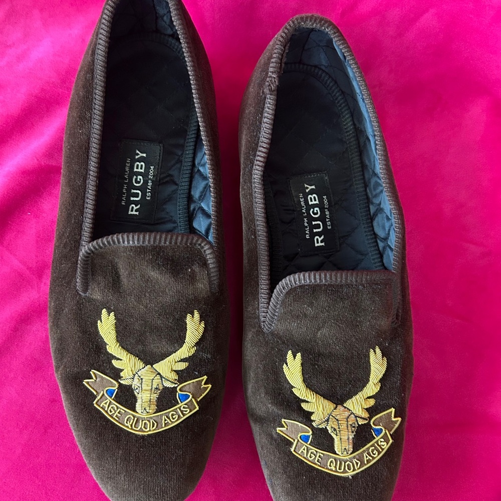 Rugby Ralph Lauren Brown Men's Loafers with Embroidered Design